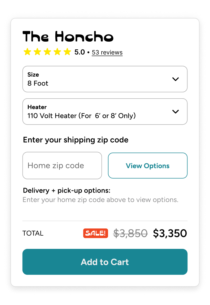 A close up image of the product selection UI