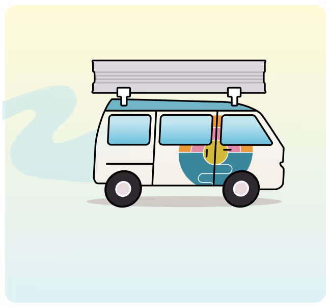 An illustration of the Cowboy Pools delivery van