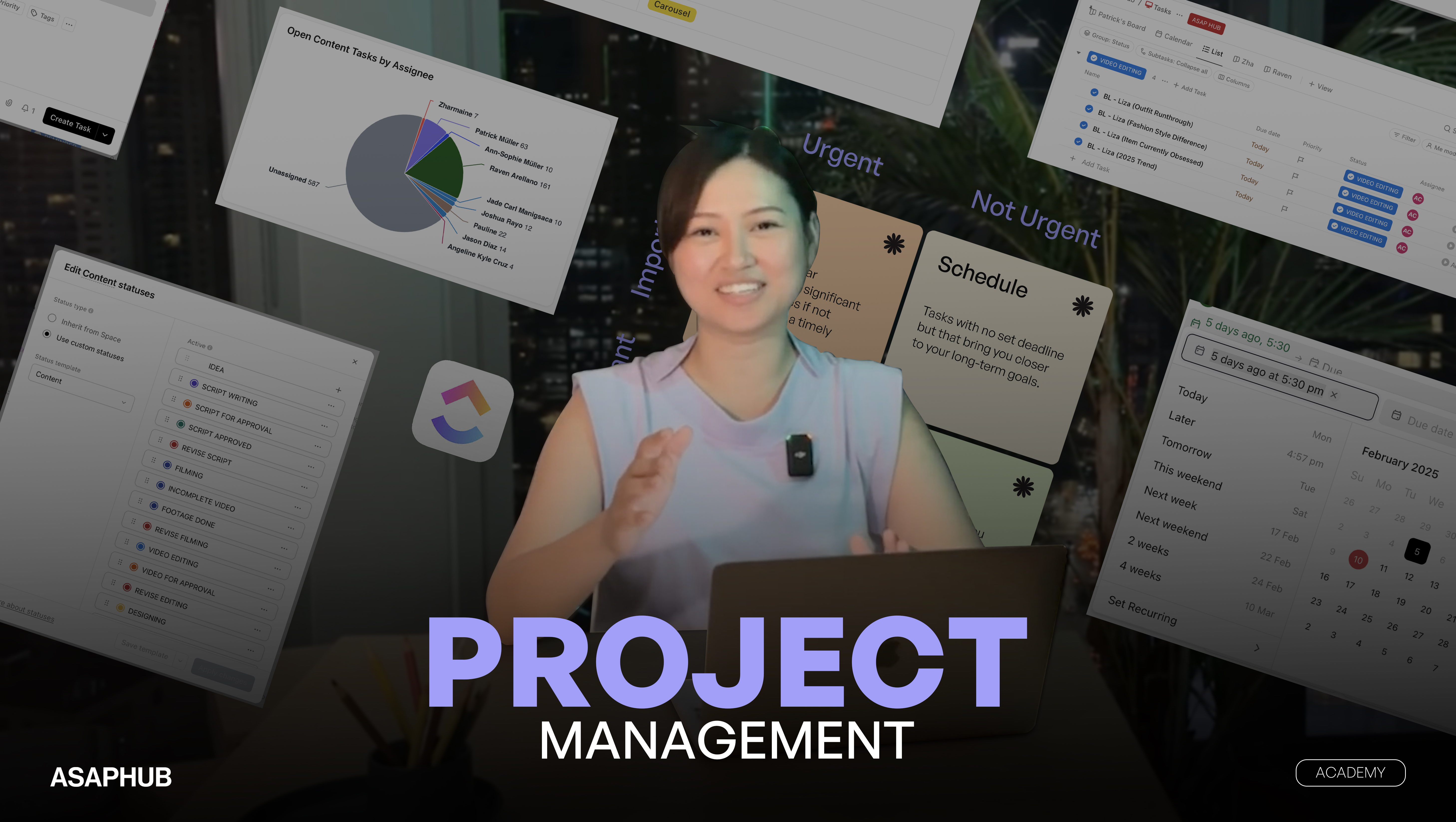 Project Management course instructor at ASAP Hub Academy teaching ClickUp workflows, task tracking, team collaboration, and productivity strategies for marketing teams.
