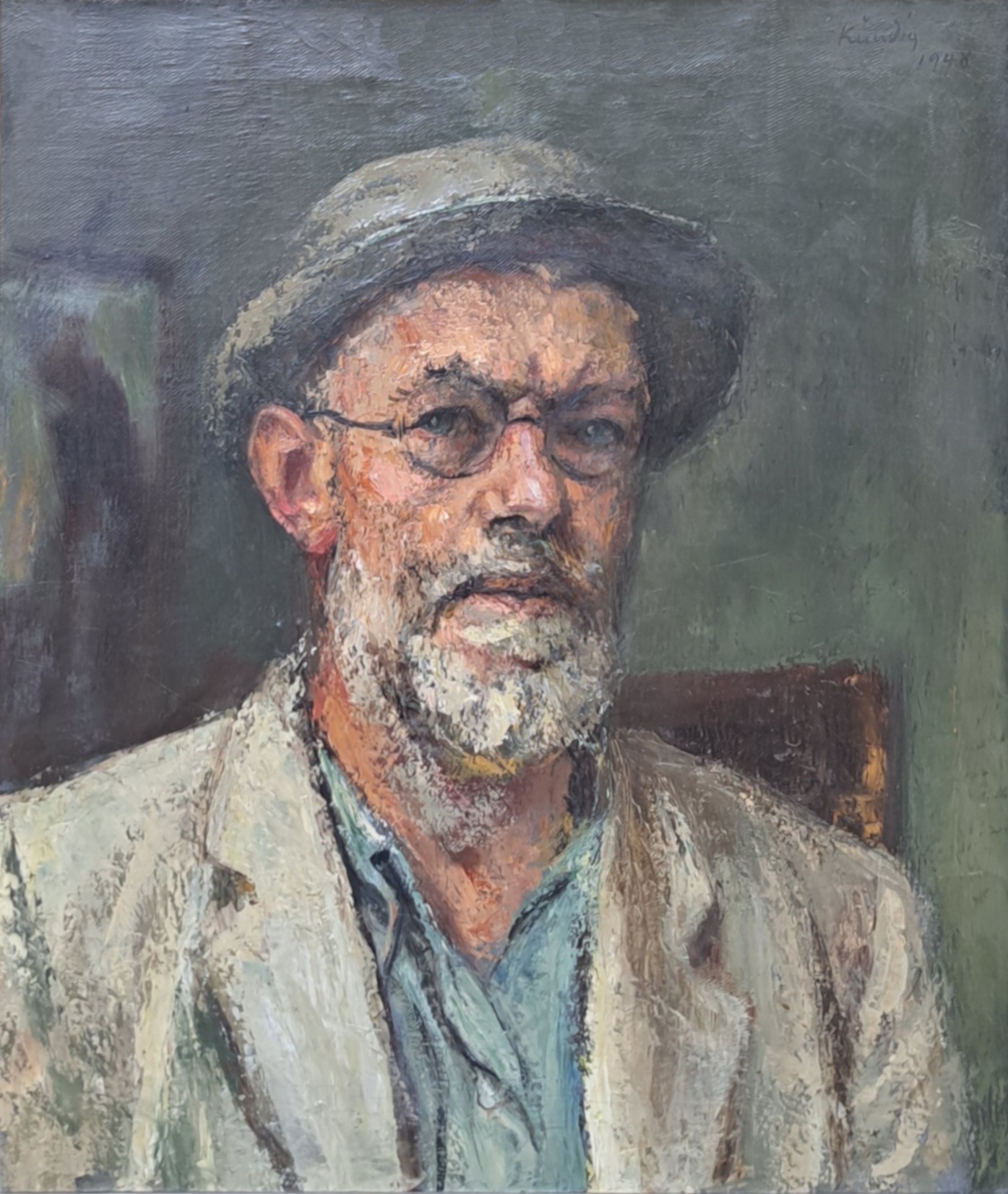 Reinhold Kündig, Selbstbildnis, 1948, Öl auf Leinwand