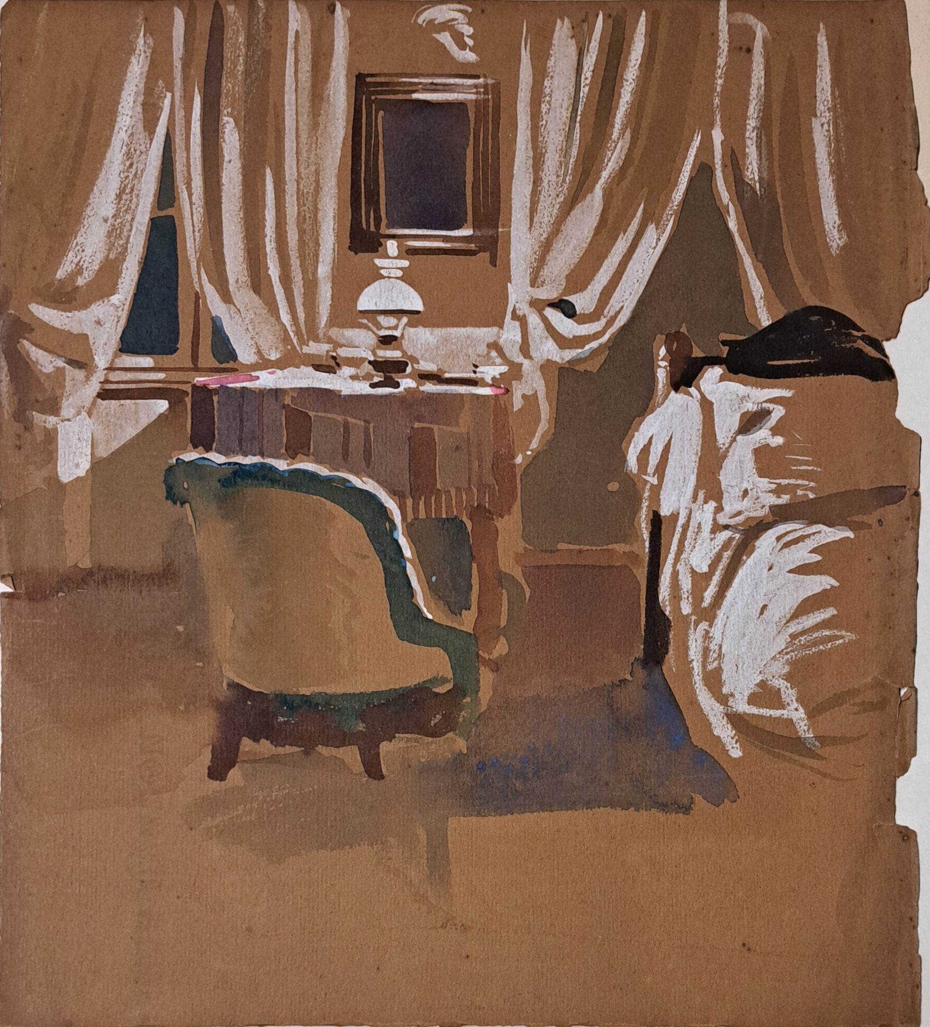 Paul Bodmer, Intérieur (Zimmer in Berlin Charlottenburg), 1911–12, Aquarell und Gouache