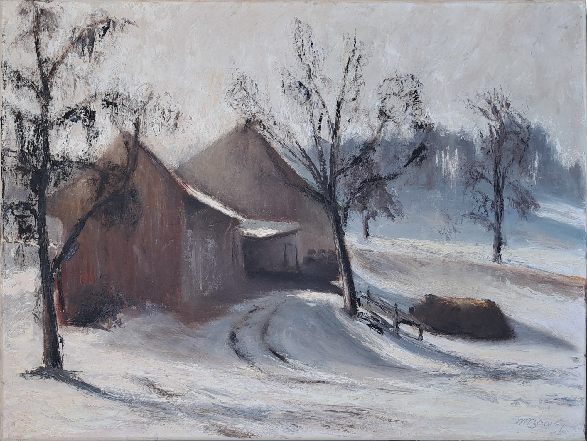 Max Baer, Sonniger Winter, 1969, Öl auf Leinwand