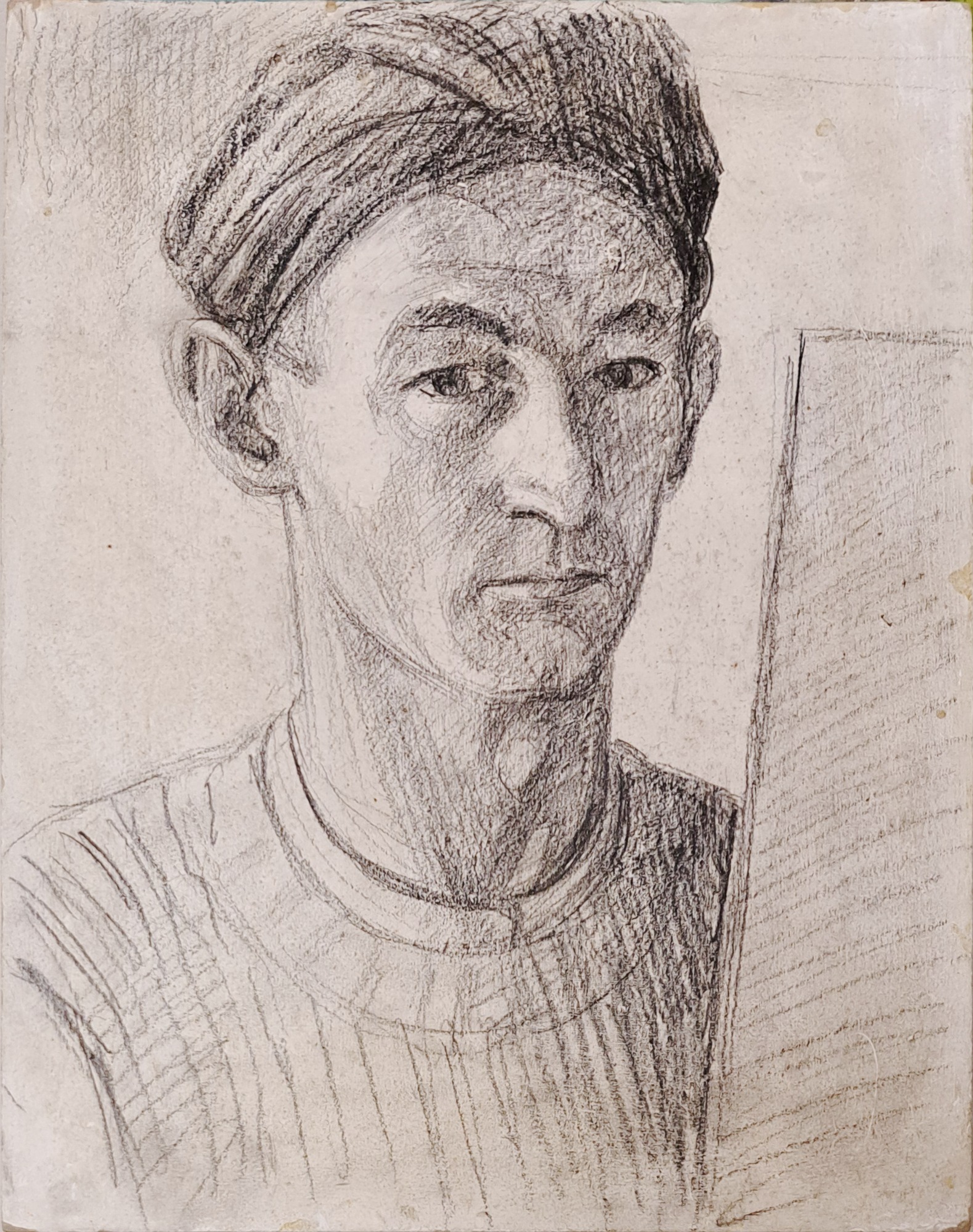 Hermann Wolfensberger, Selbstbildnis mit Turban, undatiert, Bleistift auf Karton
