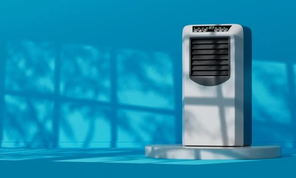 A evaporator system placed infront of blue wall