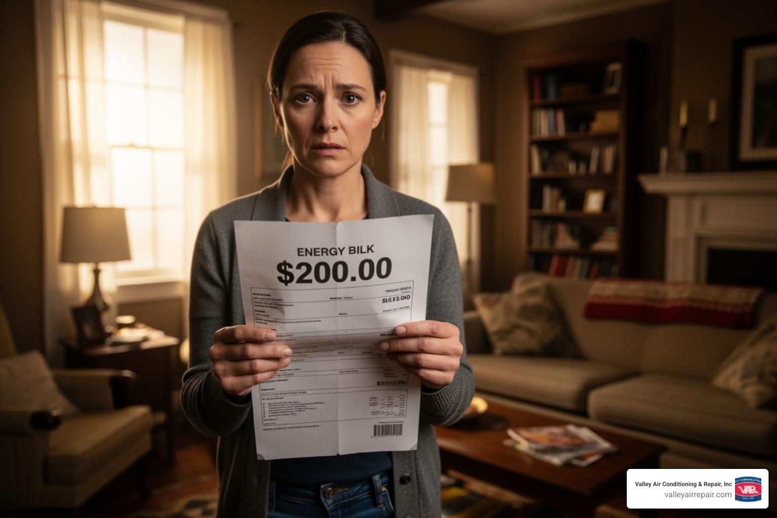 homeowner looking concerned at their high energy bill - hvac system upgrade