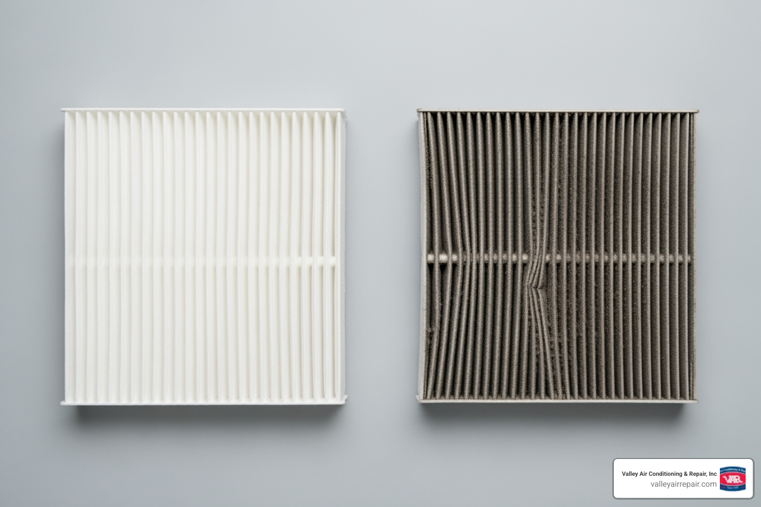 clean air filter next to a dirty, clogged one - ac troubleshooting guide