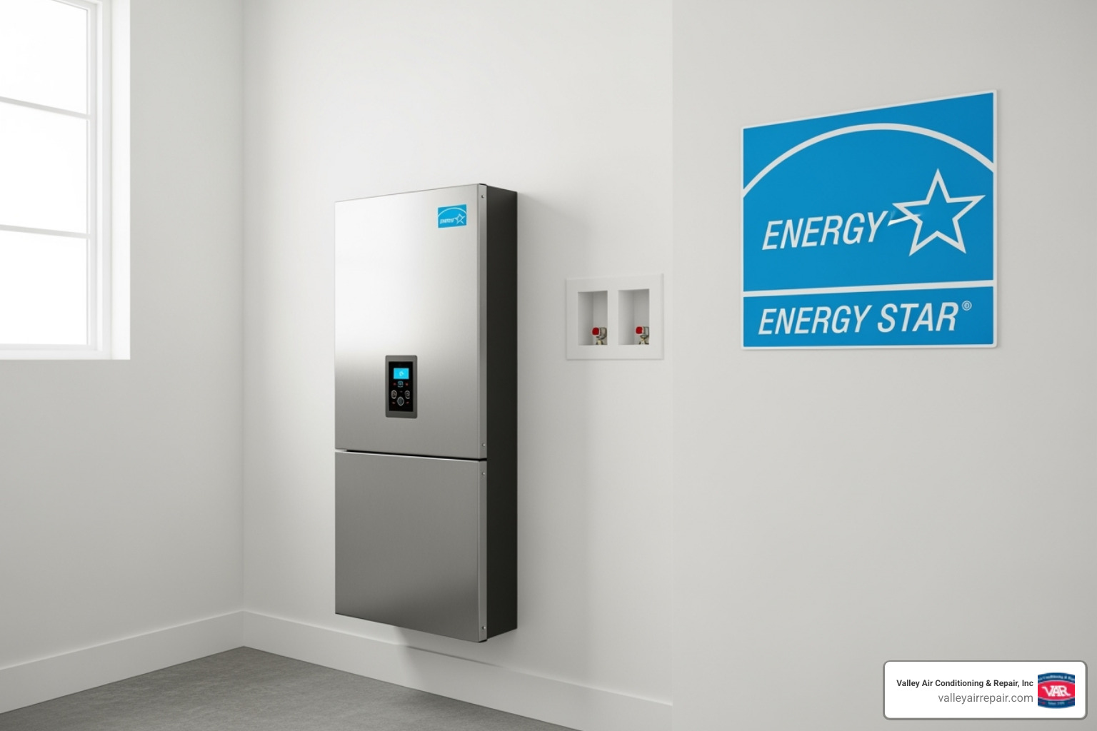of an ENERGY STAR logo next to a modern heating unit - Heating installation Fresno