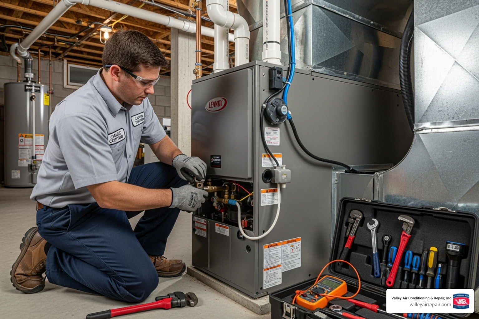 of a certified technician professionally installing a new furnace - Heating installation Fresno