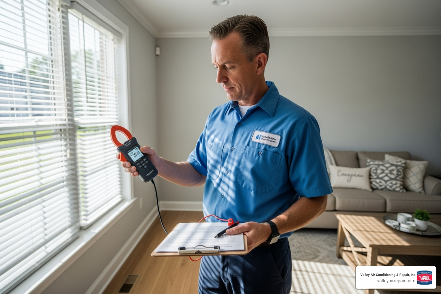 certified technician performing a home assessment - air conditioning installation fresno