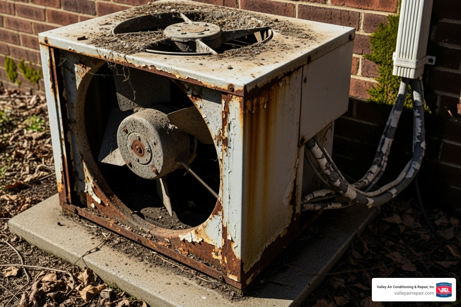 old, worn-out outdoor AC unit - air conditioning installation fresno