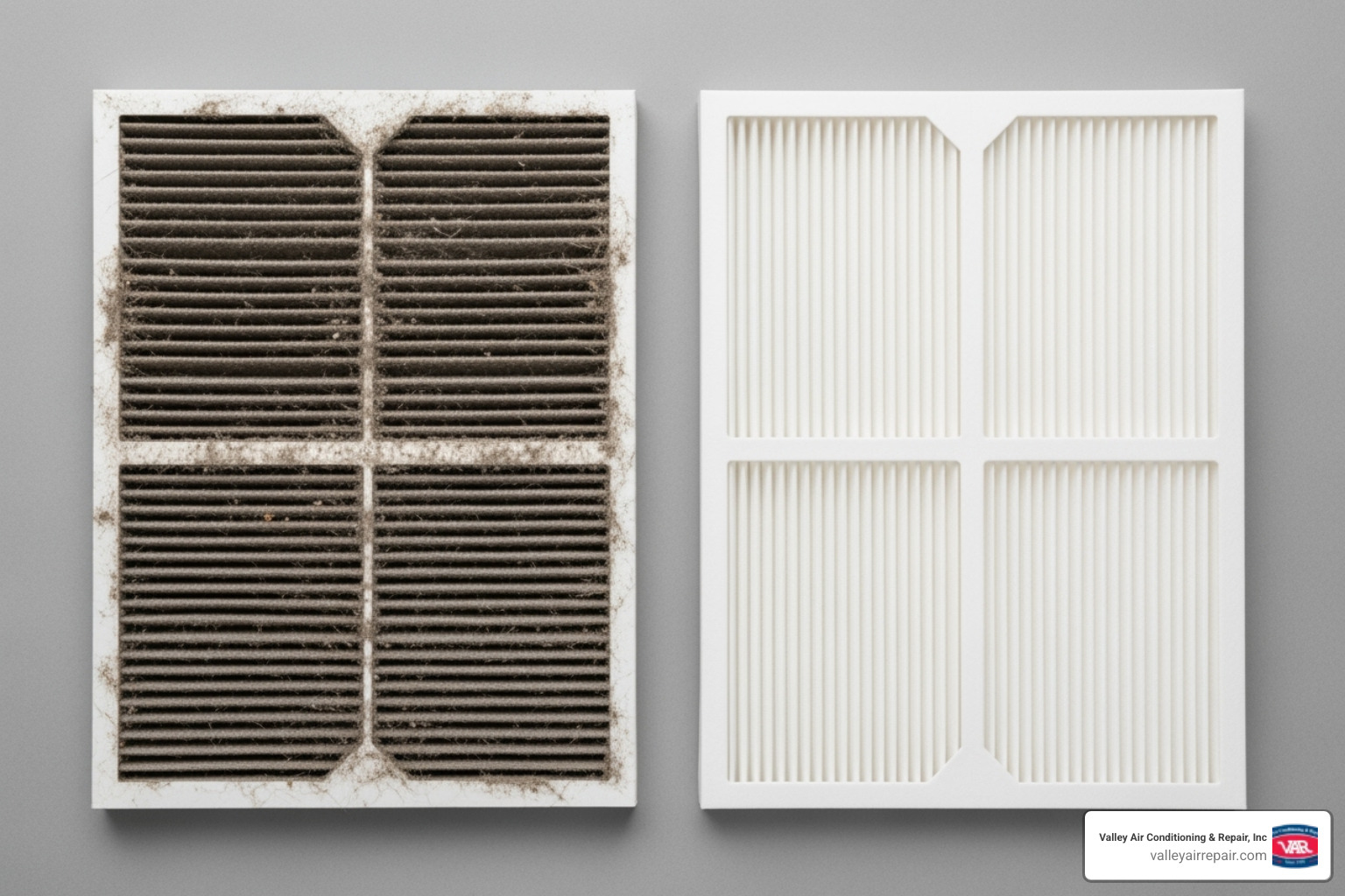 comparing a dirty air filter to a clean one - air conditioner leaks