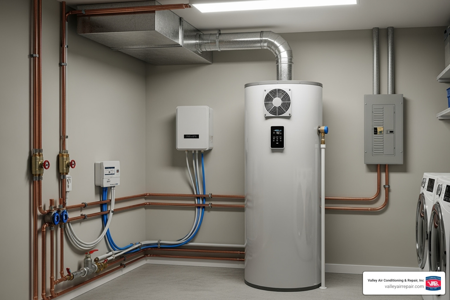 modern heat pump water heater system - save money water heater