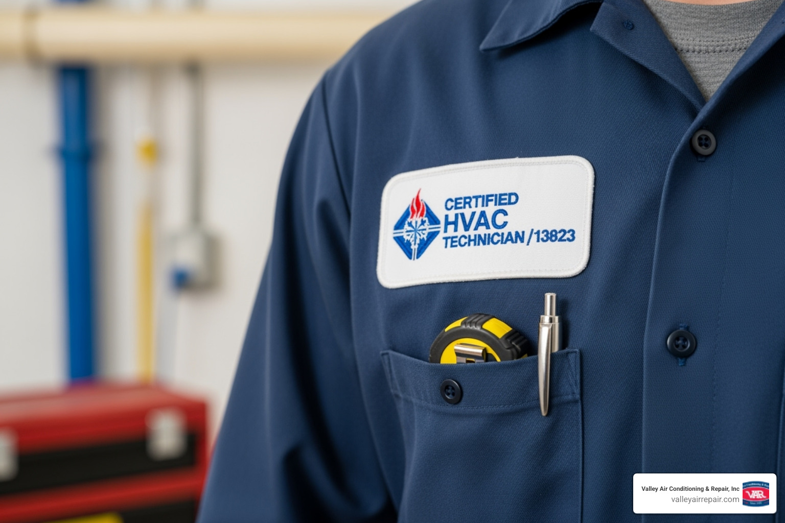 Image of a certified HVAC technician's badge and uniform - ac repair fresno