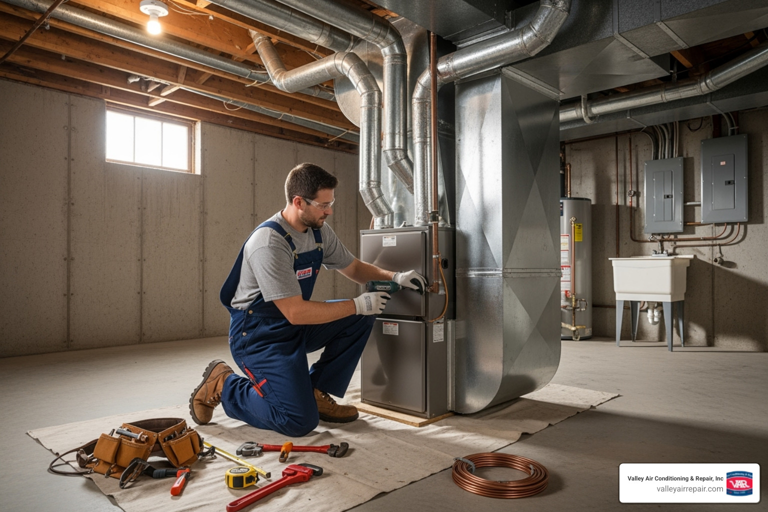 technician installing furnace - heating replacement fresno technician installing furnace - heating replacement fresno