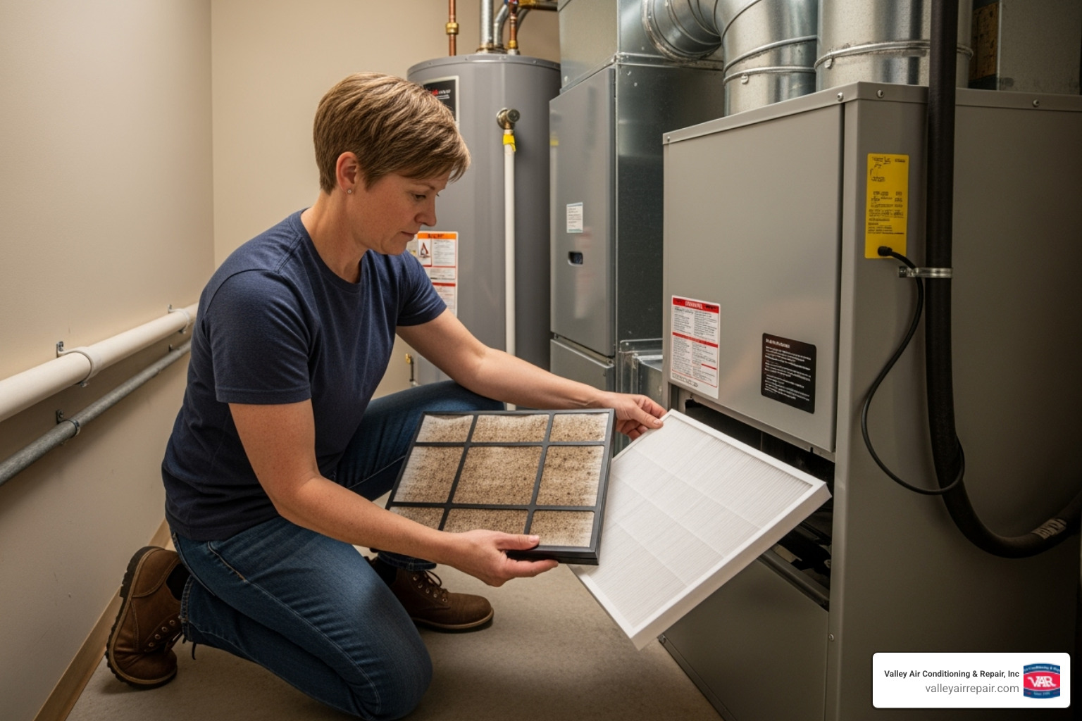 homeowner changing air filter - central ac installation fresno