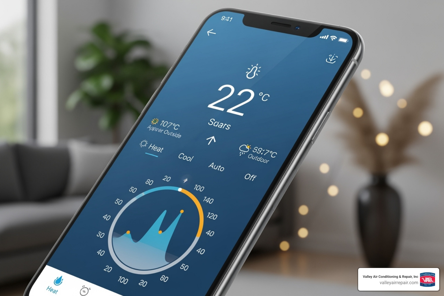 Image of a smartphone displaying a smart thermostat app interface - smart thermostat setup Image of a smartphone displaying a smart thermostat app interface - smart thermostat setup