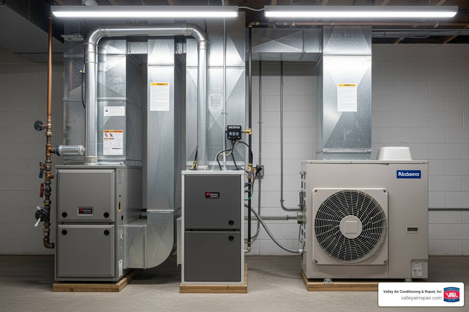 of different furnace types (gas, electric, heat pump side-by-side) - furnace installation modesto ca