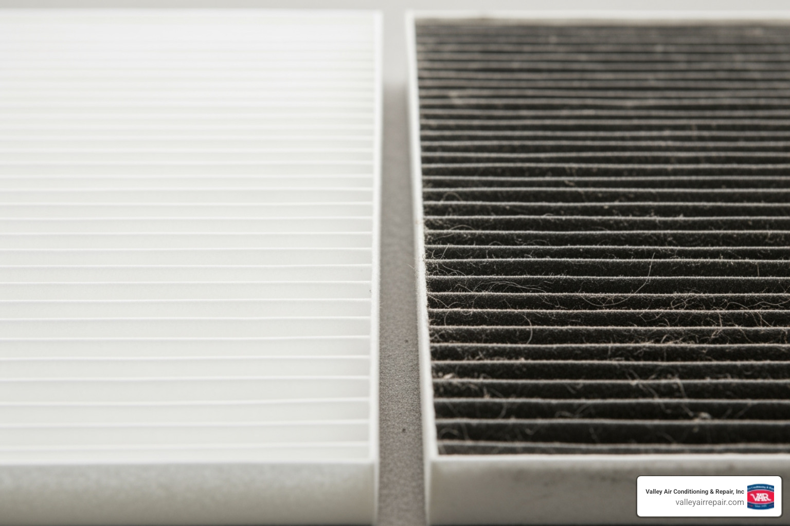 A clean heat pump filter next to a dirty one, illustrating the importance of regular filter changes - heat pump installation modesto