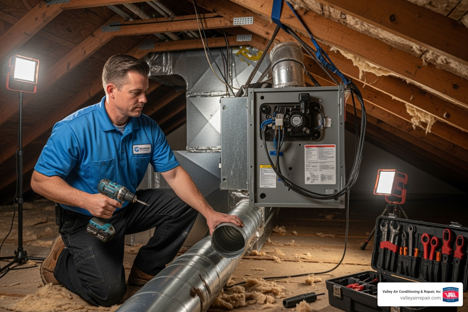 A certified technician carefully installing an indoor air handler unit, highlighting precision and expertise - heat pump installation modesto