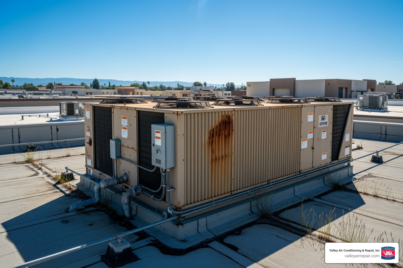 commercial rooftop AC unit on a sunny day in Turlock - commercial air conditioning turlock