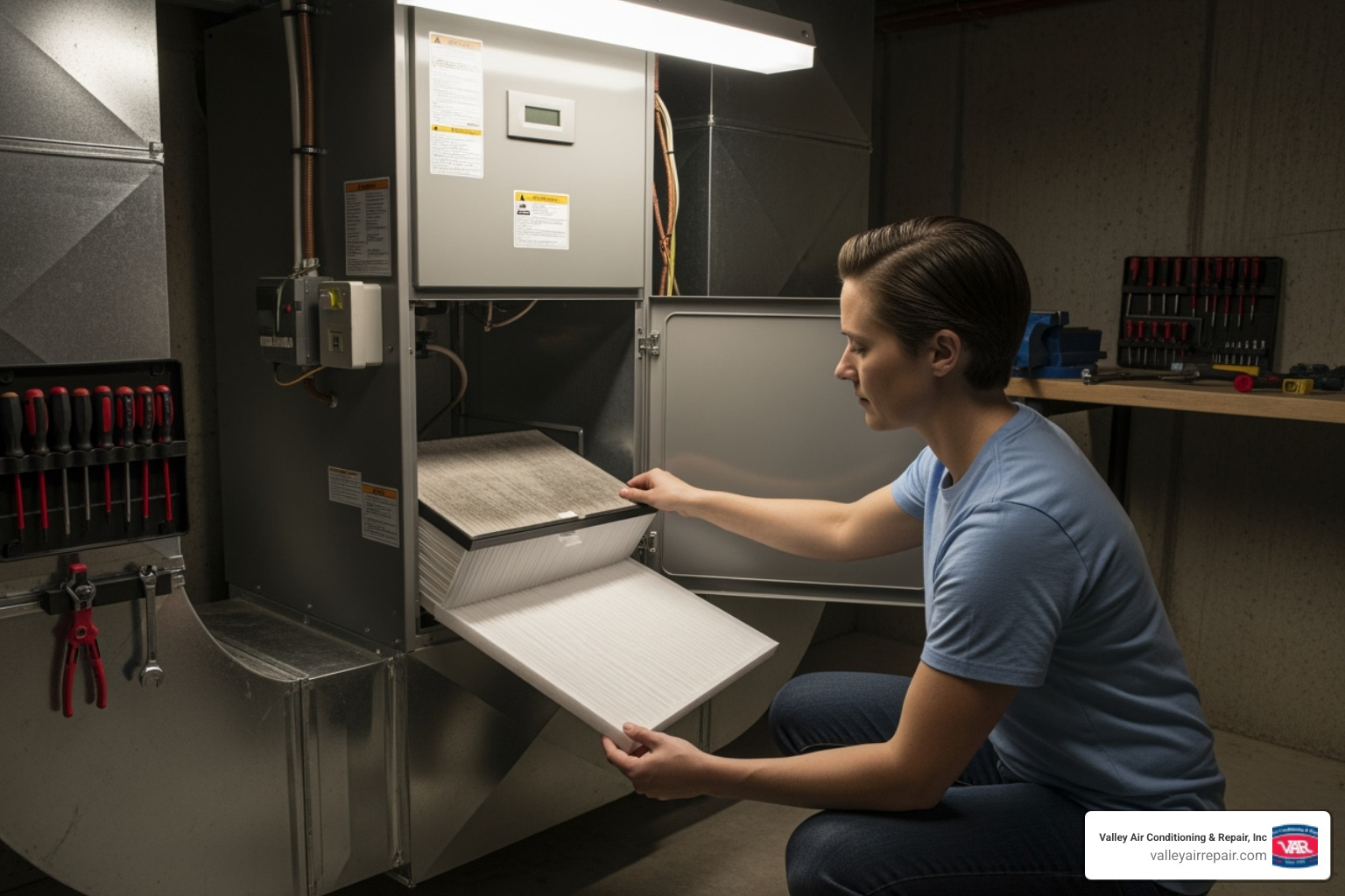A homeowner replacing an air filter - 24 hour ac repair oakdale