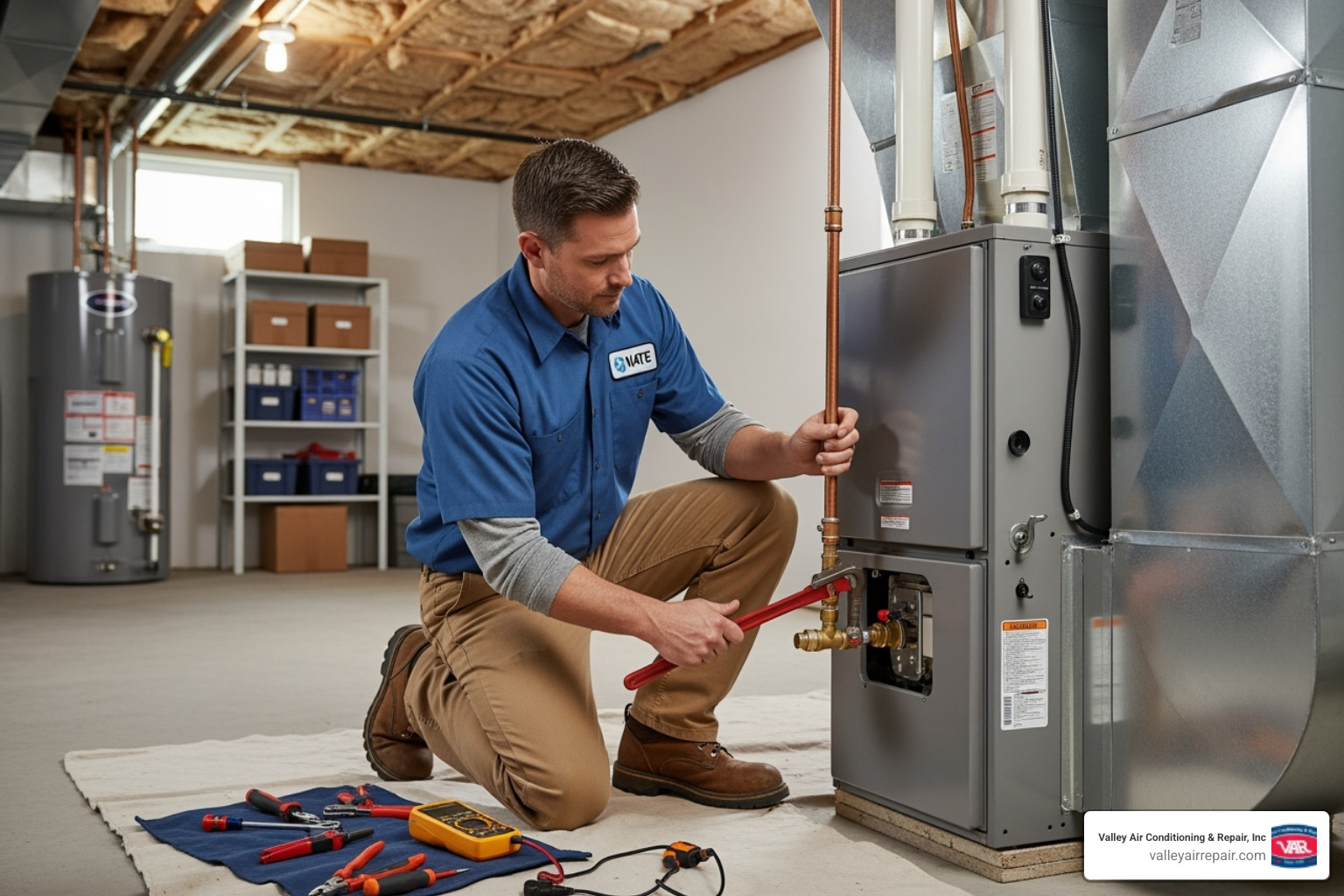certified technician professionally installing a new furnace - furnace replacement oakdale