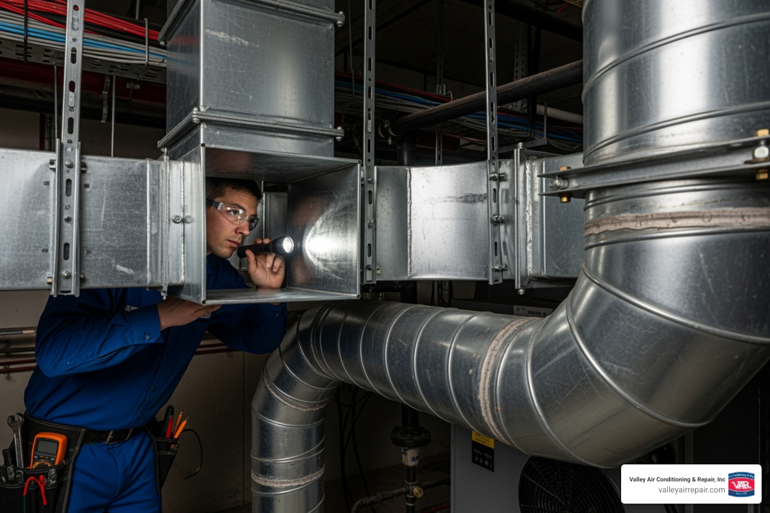 technician inspecting commercial duct - commercial ductwork modesto