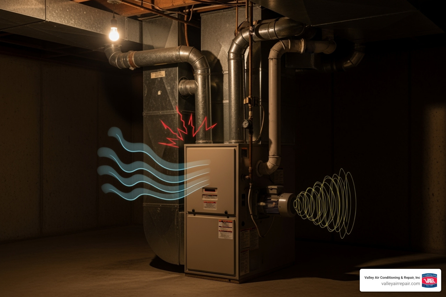 a graphic depicting various common furnace noises and their likely causes - heater not working ceres a graphic depicting various common furnace noises and their likely causes - heater not working ceres