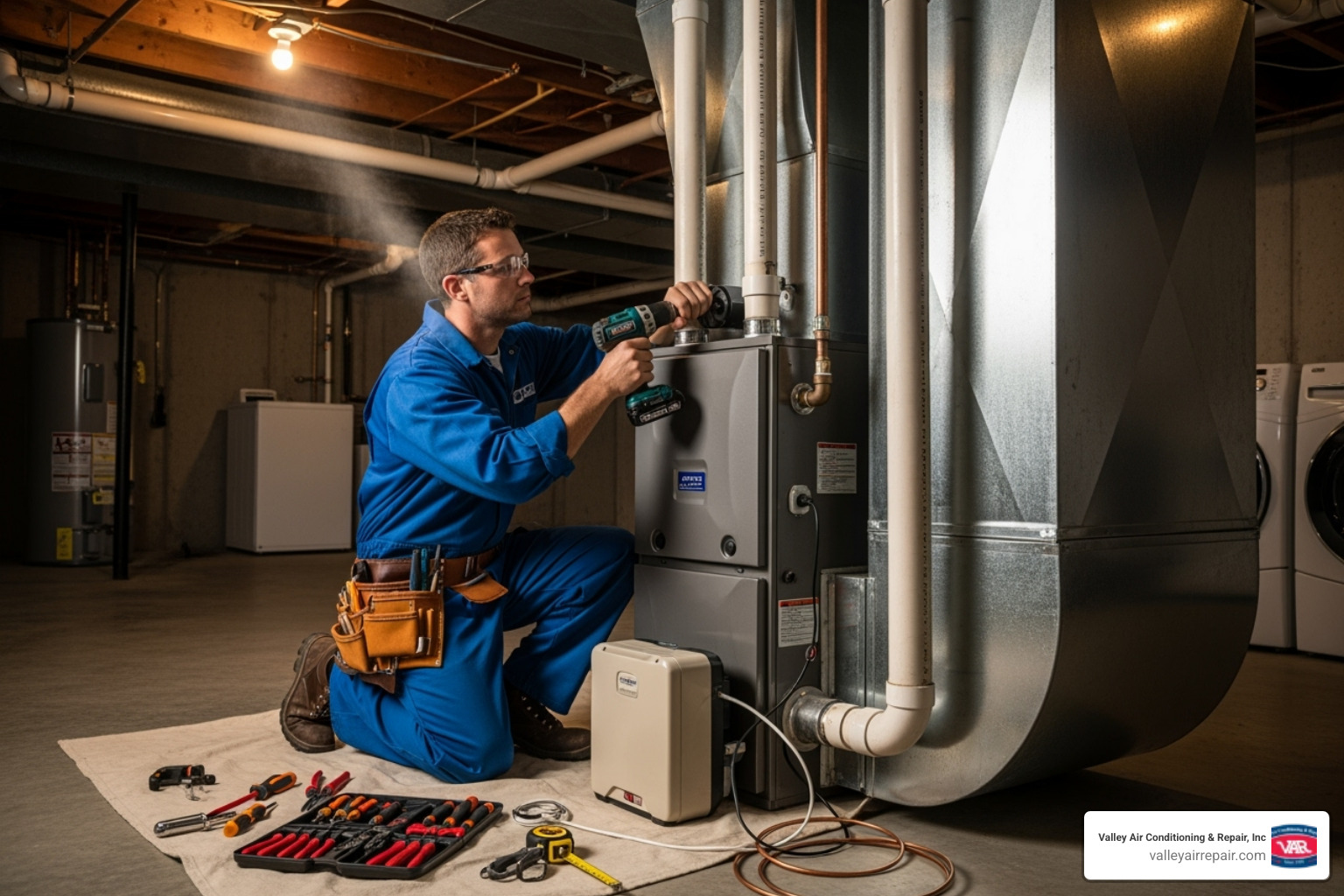 certified technician installing a humidifier on an HVAC system - humidifier installation ripon certified technician installing a humidifier on an HVAC system - humidifier installation ripon