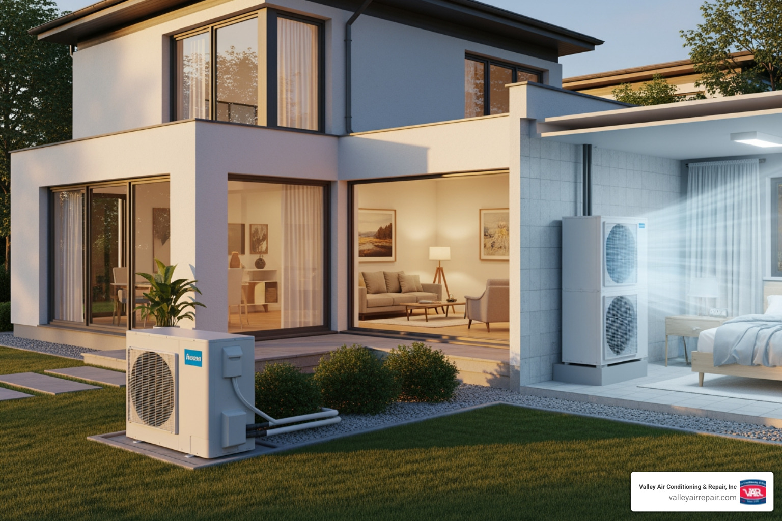 Infographic showing the heat pump cycle with arrows indicating heat transfer indoors during winter heating mode and heat transfer outdoors during summer cooling mode, labeled with key components like the outdoor unit, indoor unit, refrigerant flow, and reversing valve - heat pump service in clovis, ca Infographic showing the heat pump cycle with arrows indicating heat transfer indoors during winter heating mode and heat transfer outdoors during summer cooling mode, labeled with key components like the outdoor unit, indoor unit, refrigerant flow, and reversing valve - heat pump service in clovis, ca