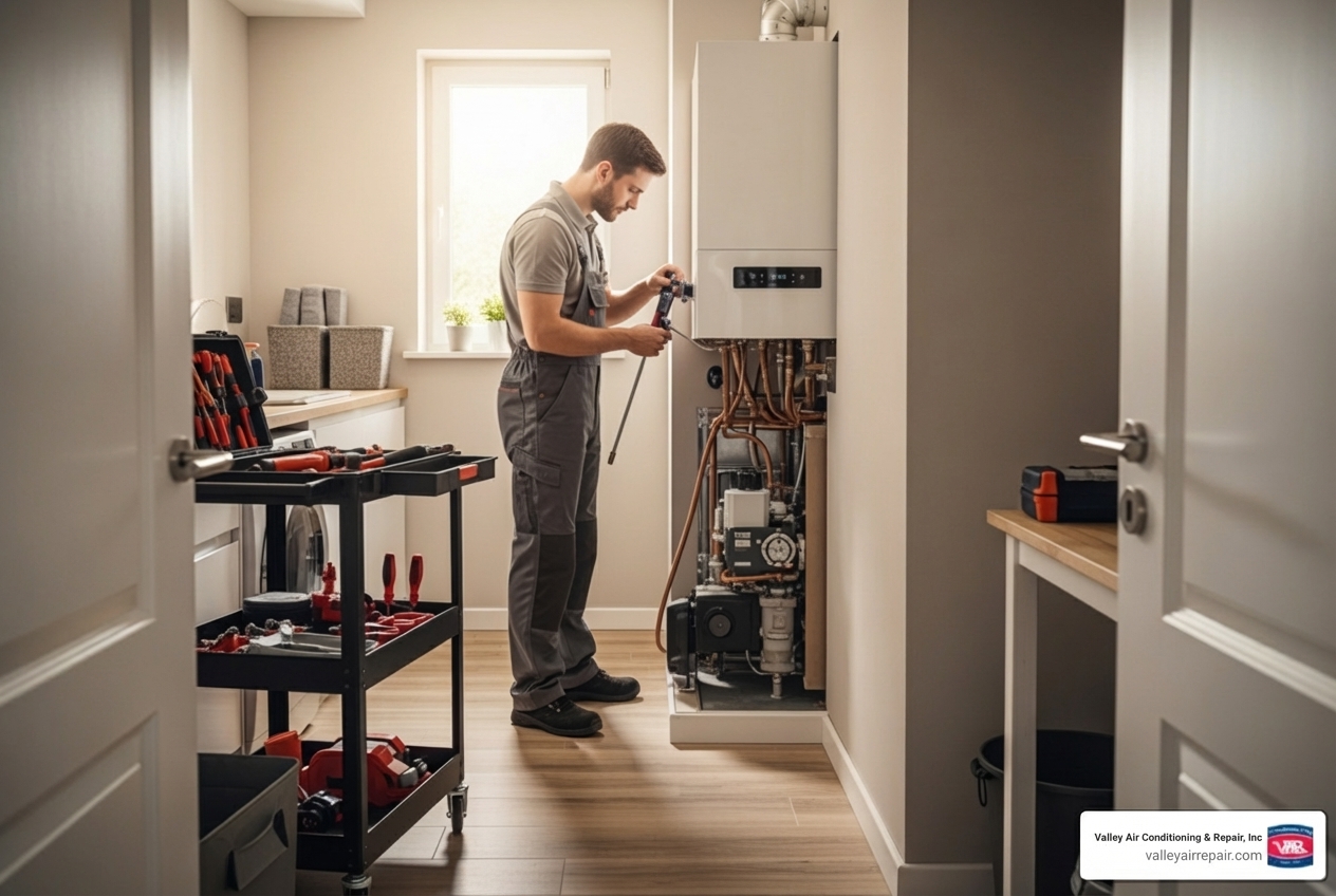 infographic showing the boiler installation process: consultation and sizing, preparation and permits, professional installation, quality testing, and ongoing maintenance for optimal performance - boiler installation fresno ca