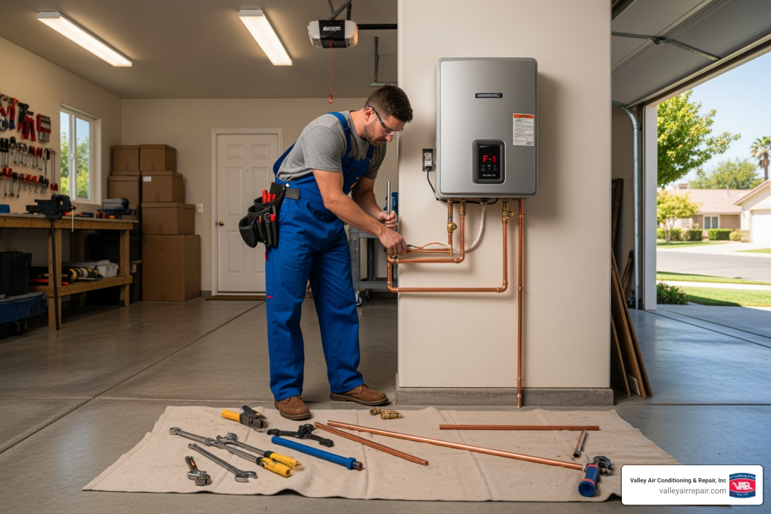 Infographic explaining how a tankless water heater provides on-demand hot water - emergency tankless water heater installation in clovis, ca