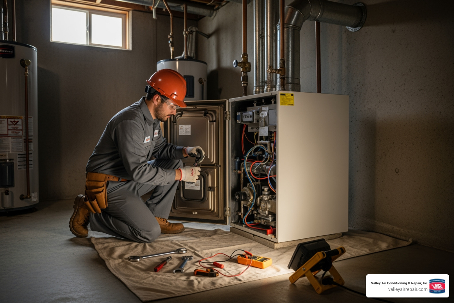 infographic showing top 5 warning signs your boiler needs repair: strange noises like banging or whistling, visible water leaks or dripping, pilot light keeps going out or burns yellow instead of blue, some rooms stay cold while others are warm, and higher energy bills without explanation - affordable boiler repair in fresno, ca