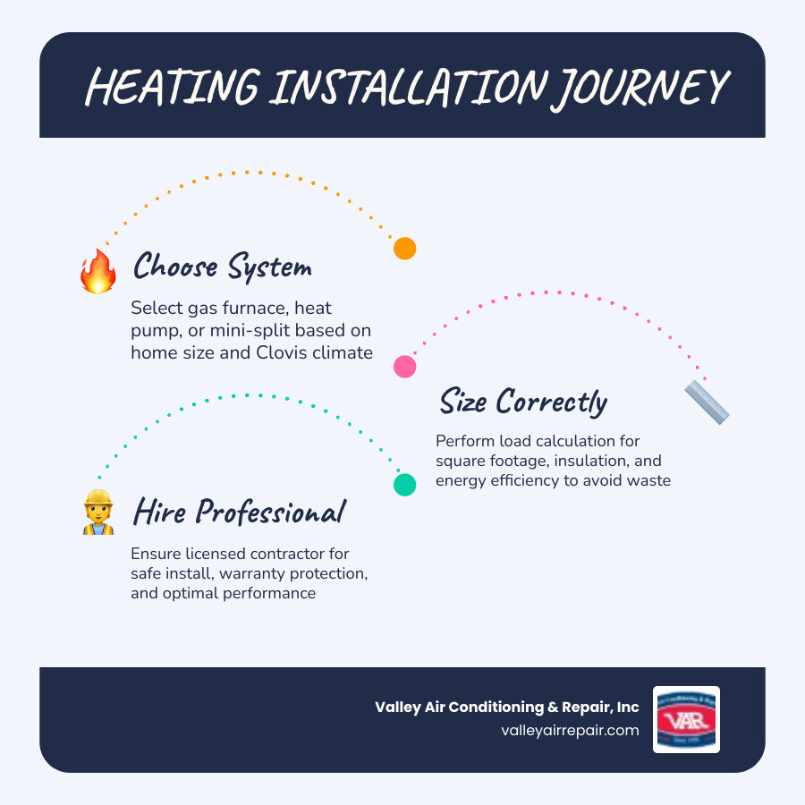 Infographic showing the residential heating installation journey for Clovis CA homeowners - residential heating installation