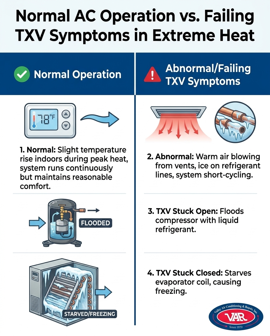 Normal AC Operation vs. Failing TXV Symptoms in Extreme Heat