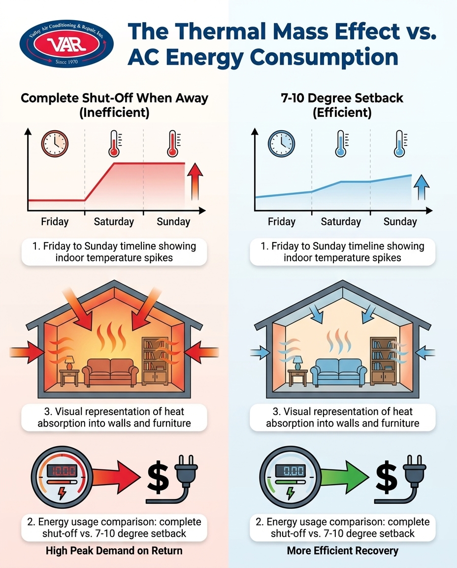 The Thermal Mass Effect vs. AC Energy Consumption