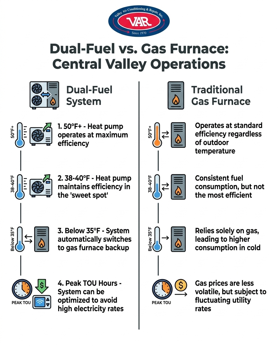 Dual-Fuel vs. Gas Furnace: Central Valley Operations