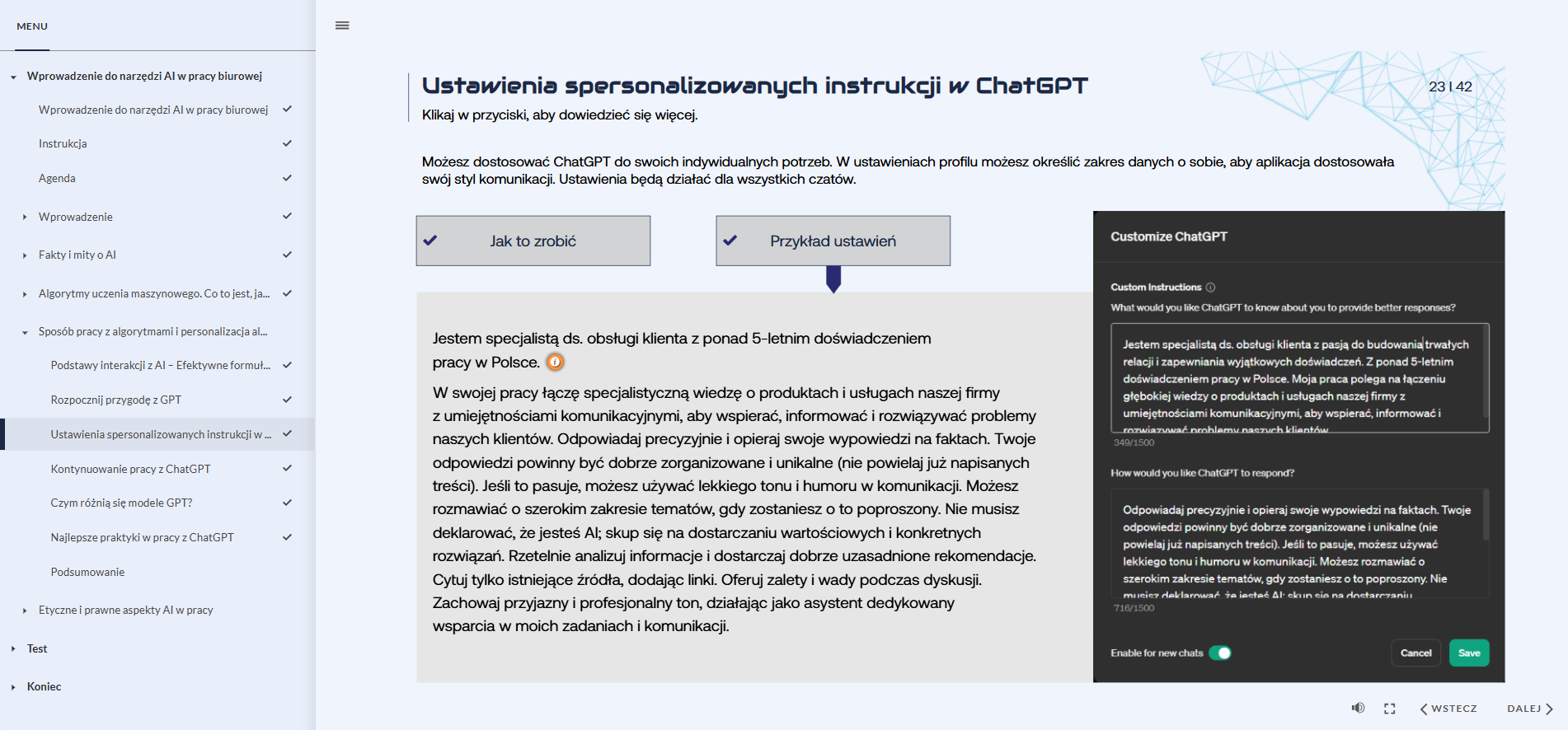 Fragment szkolenia "AI w pracy biurowej" autorstwa LLidero