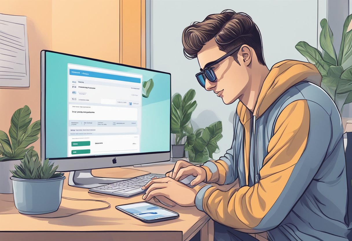 A person sitting at a computer, entering personal information and payment details to create an OnlyFans account