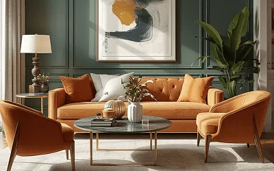 chasseur appartement chambre décoration orange et bleu