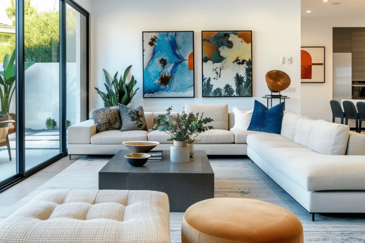 mecaza chasseur immobilier salle à manger décoration bleu orange