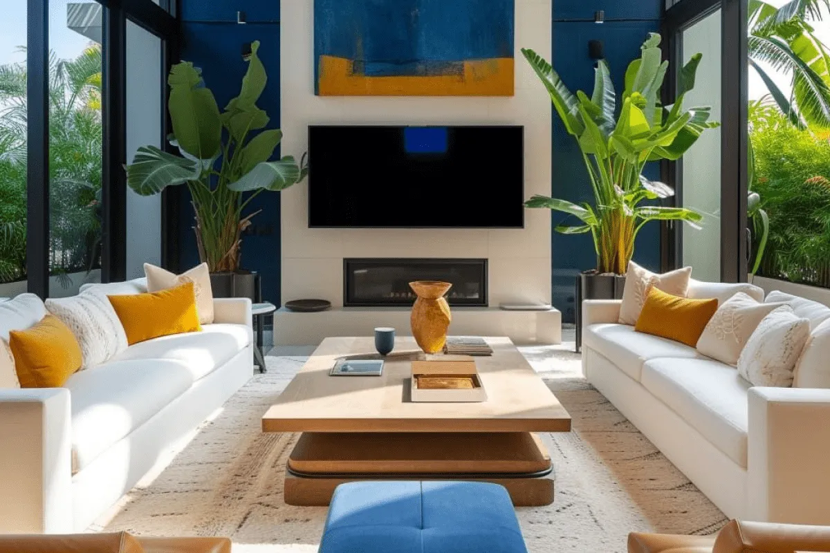 mecaza chasseur immobilier salle à manger décoration bleu orange