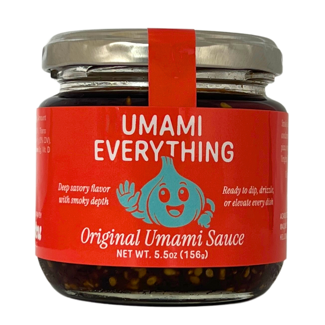 Azabu Foods Umami Everything – The Original 🌶️🍄 jar wrapped in traditional Japanese washi paper with red twine, showcasing the Japanese umami condiment made with miso, yuzu, and smoky flavors.