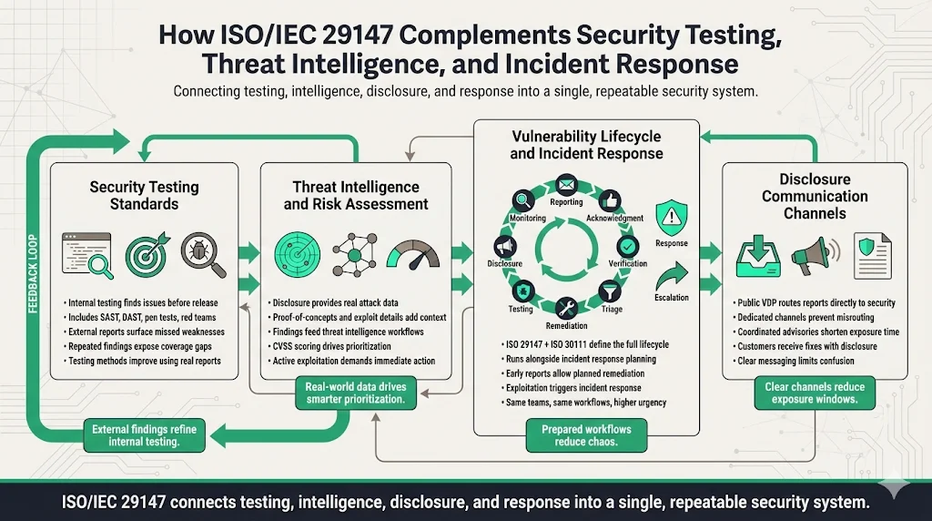 How ISO 29147 Complements Security Testing Standards, Threat Intelligence, and Incident Response
