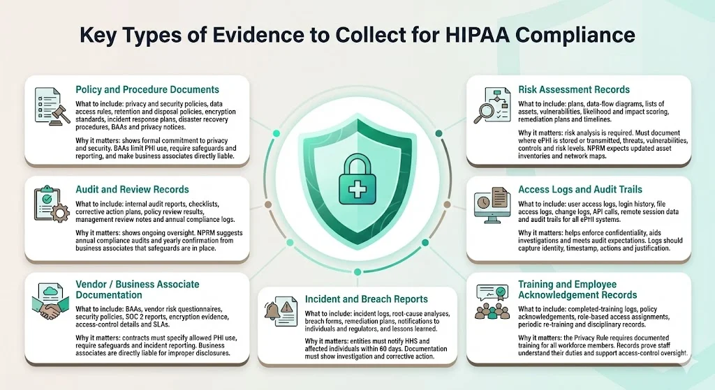 Key types of evidence to collect