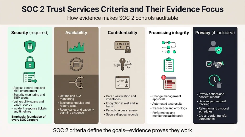 SOC 2 Trust Services Criteria and Their Evidence Focus