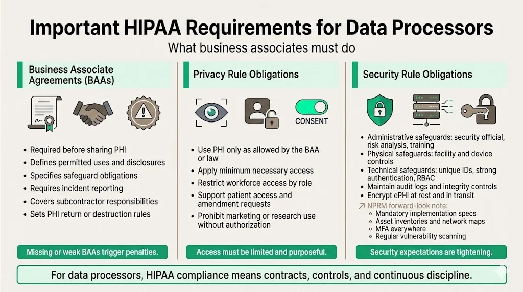 Important HIPAA requirements for data processors
