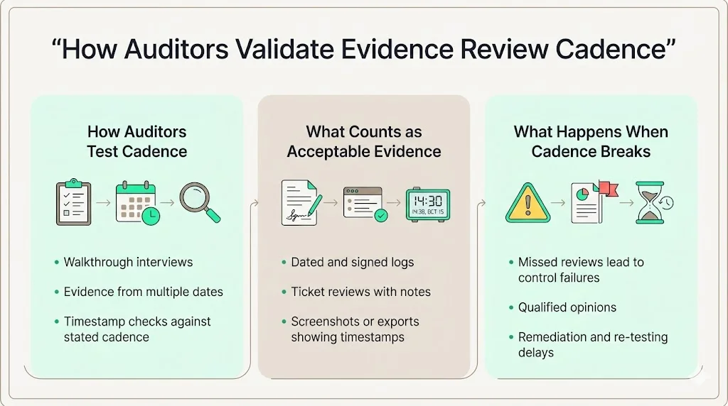 How auditors validate evidence review cadence