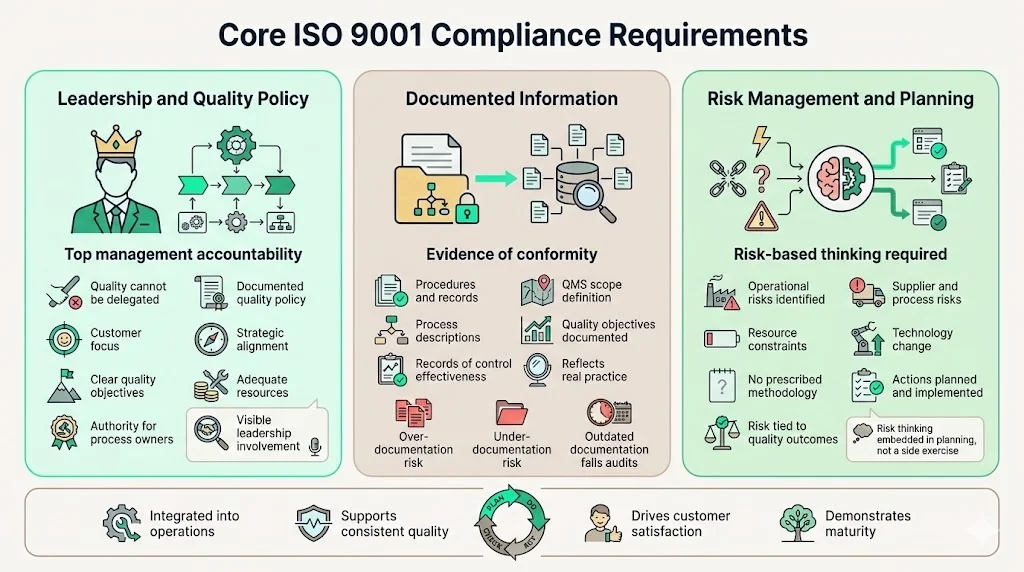 Core ISO 9001 Compliance Requirements### Leadership and Quality Policy