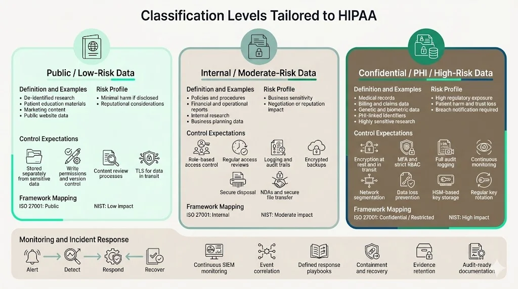 Classification levels tailored to HIPAA